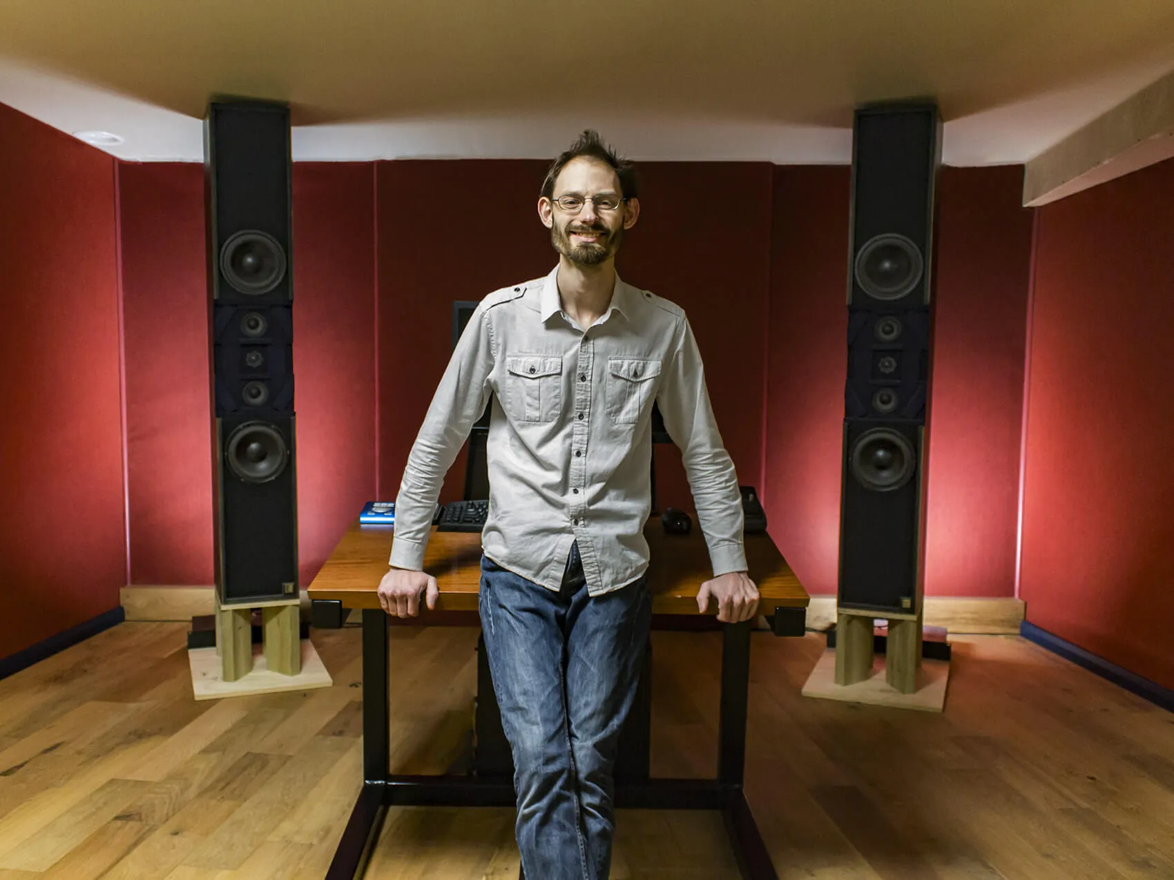 Mastering engineer Dax Liniere in Control Room One at Puzzle Factory Sound Studios